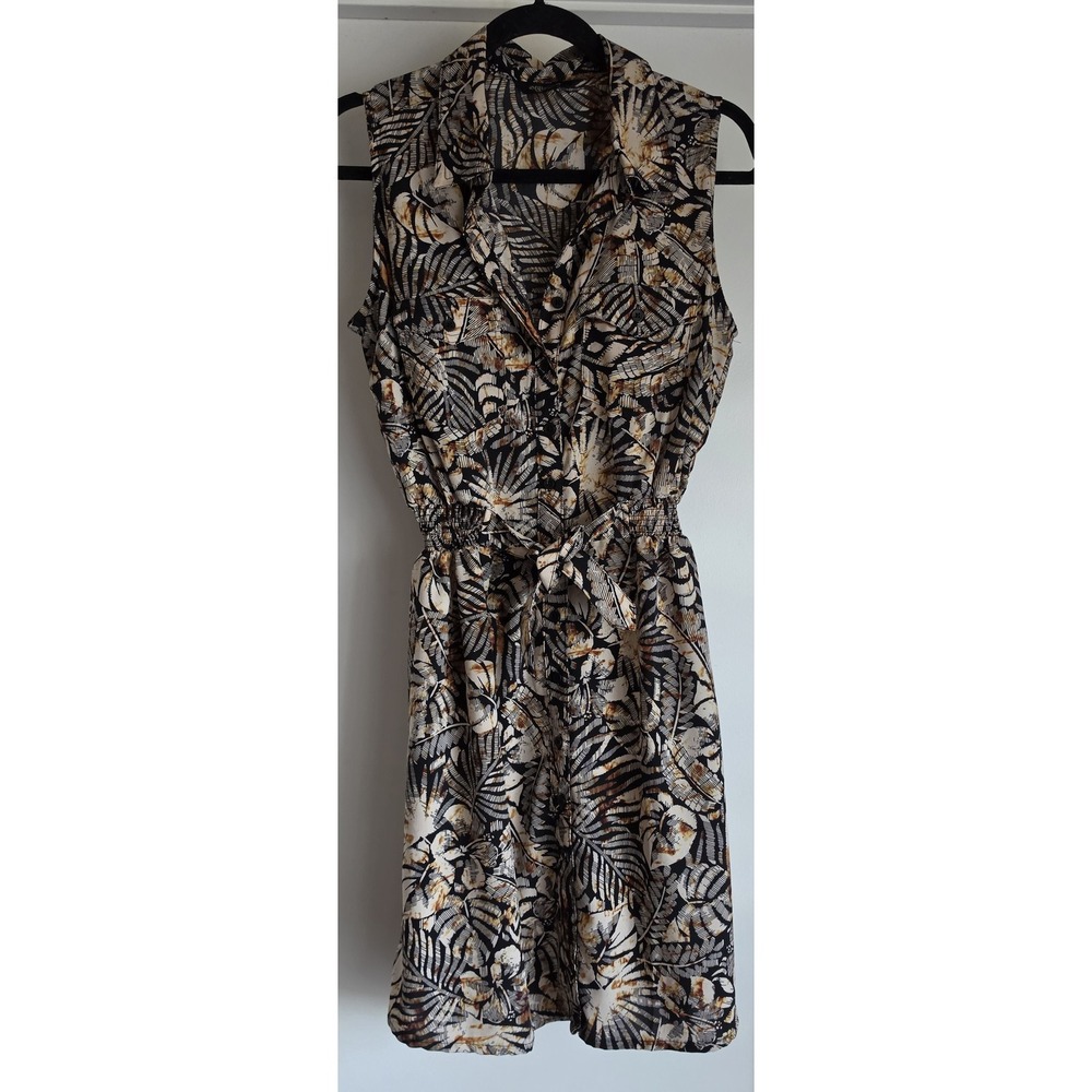 Millenium Women's Sleeveless Belted Botanical Dress 37in Length Safari
